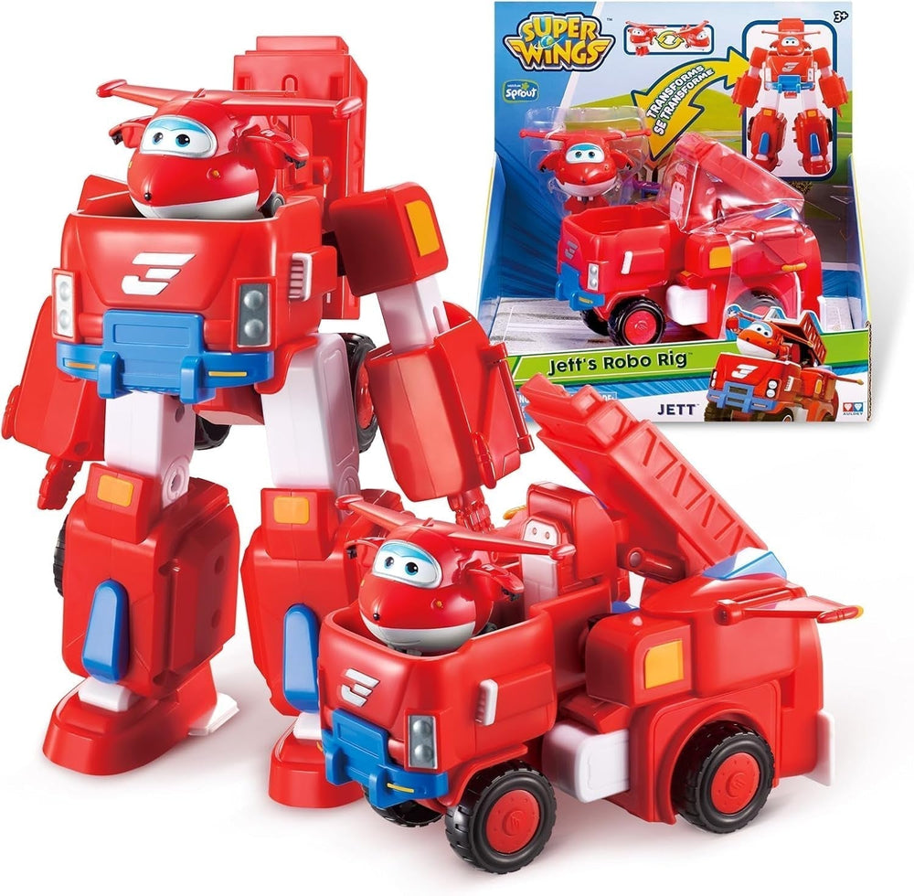 SUPER WINGS - VEHICUL ROBOT CONVERTIBIL "PAUL'S CRUISER" 18 Cm + 1 FIGURĂ 5 Cm - Mașină și avion de jucărie Transform-A-Bots din serialul animat - Jucării pentru copii peste 3 ani Action figures Naty Shop Robo-Rigul lui Jett