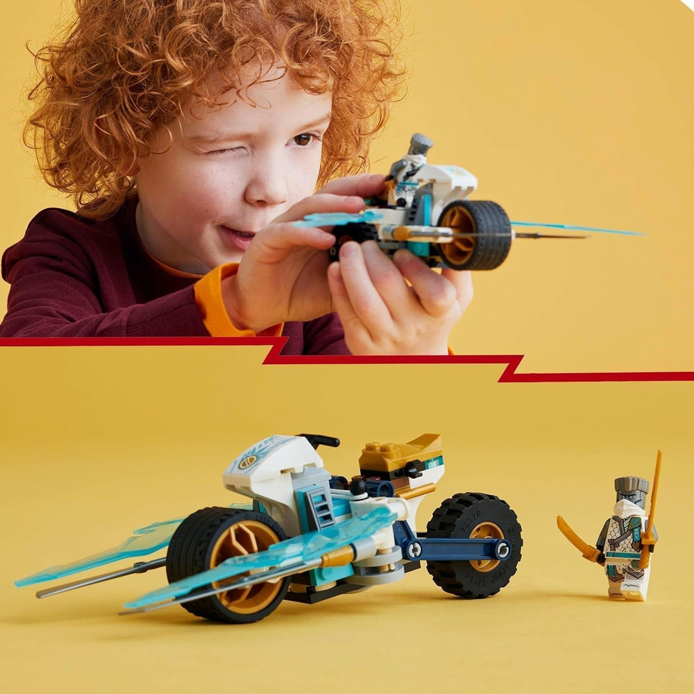 Motocicleta cu înghețată a lui LEGO NINJAGO Zane, set de joacă Ninja cu 1 minifigurină, jucărie de acțiune, vehicul mic construibil pentru copii, cadou pentru băieți și fete de la 7 ani 71816 Seturi de constructie Besuche den LEGO-Store