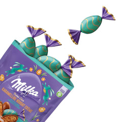 Milka fine eggs - filled with caramel cream and nougat and pieces of salted caramel - 90g