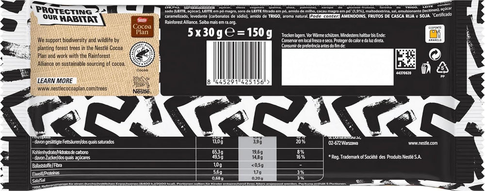 LION Black & White chocolate bar, a snack with an intense taste, crunchy chocolate and crunchy chips, brownie filling, a unique mouth-watering experience, 1 pack (5 x 30g)