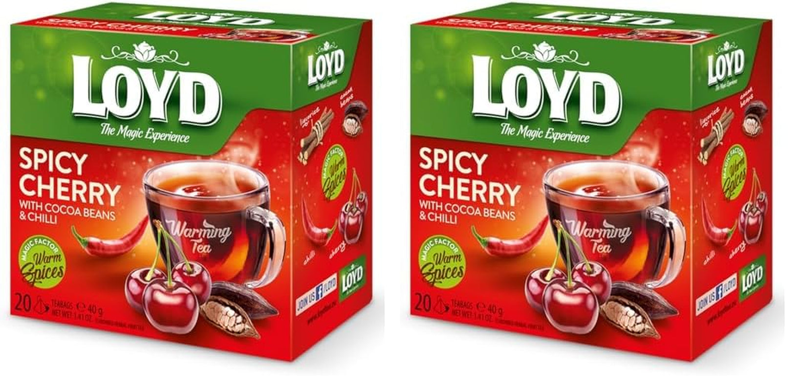 LOYD - Ceai încălzitor cu zmeură, scorțișoară și piper negru - 20 pliculețe piramidale - Ceai de iarnă cu zmeură și un praf de piper - Dulce, cu o notă picantă - Warming Tea Raspberry, Cinnamon & Black Pepper - 40 g
