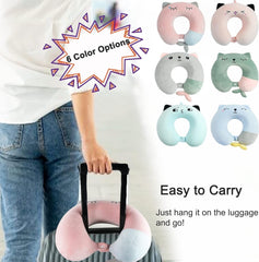Pernă pentru gât, pernă pentru gât copii pentru călătorii cu avionul, mașina, trenul, pernă de călătorie cu spumă de memorie pentru adulți, pernă în formă de U cu motiv drăguț de animale, pernă Capac detașabil (roz2) Perne ortopedice cervicale Naty Shop