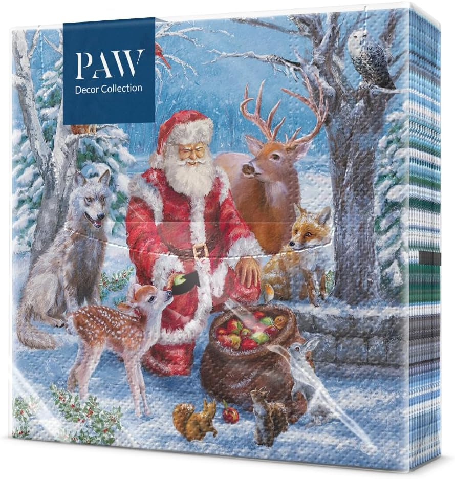 PAW - Șervețele 3 straturi (33 X 33 Cm) I 20 bucăți I Șervețele de hârtie colorate perfecte pentru masa de Crăciun I Șervețele - Crăciun, iarnă, stele, zăpadă, oameni de zăpadă I Familia Snowy