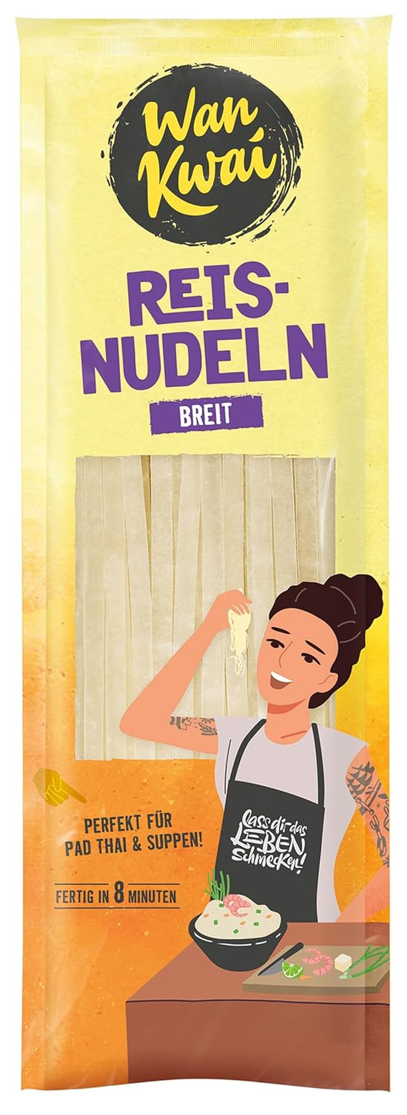 Wan Kwai Wide Rice Noodles 250g – Authentic variety for Pad Thai, soups and more. Vegan and gluten free. Ready in 8 minutes.