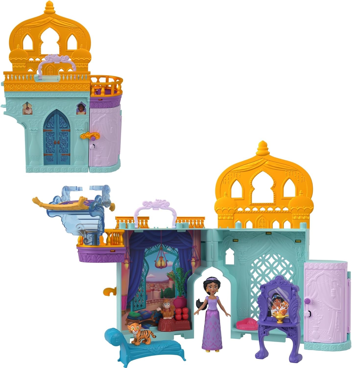 Mattel Disney Princess Toy, Jasmin's Stacking Castle Dollhouse Playset With Little Doll, 2 Friends And 7 Pieces, Inspired By The Disney Movie, Travel Toys And Gifts For Kids, HLW93 Papusi Naty Shop Titlu implicit