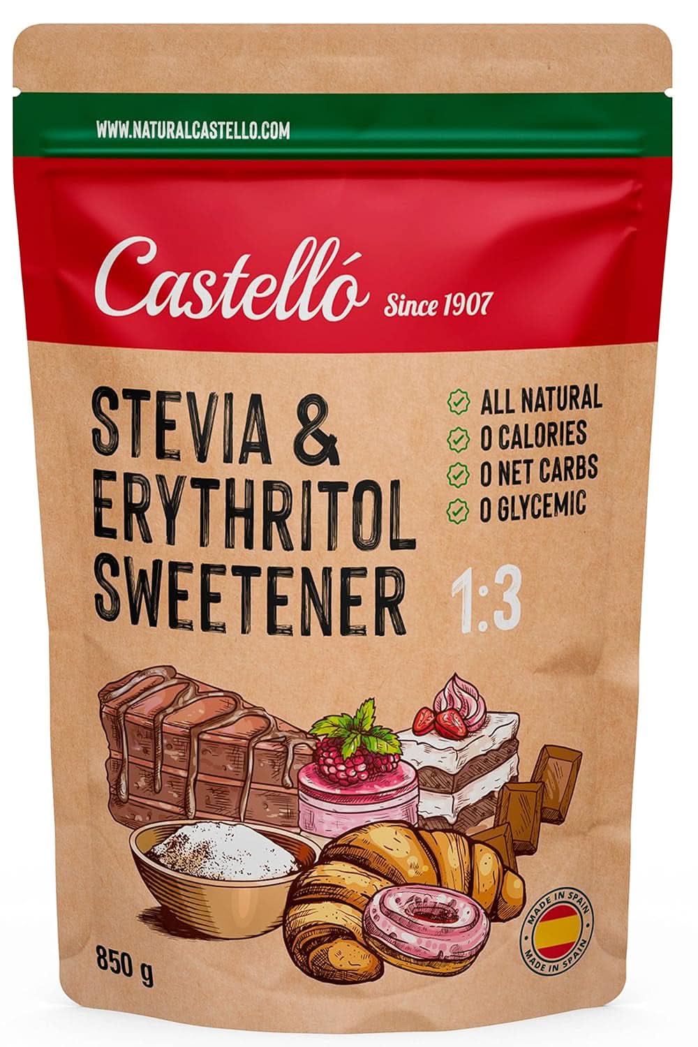 Stevia + Erythritol 1:3 Sweetener, 1G = 3G Sugar, 850 grams Sweeteners Naty Shop