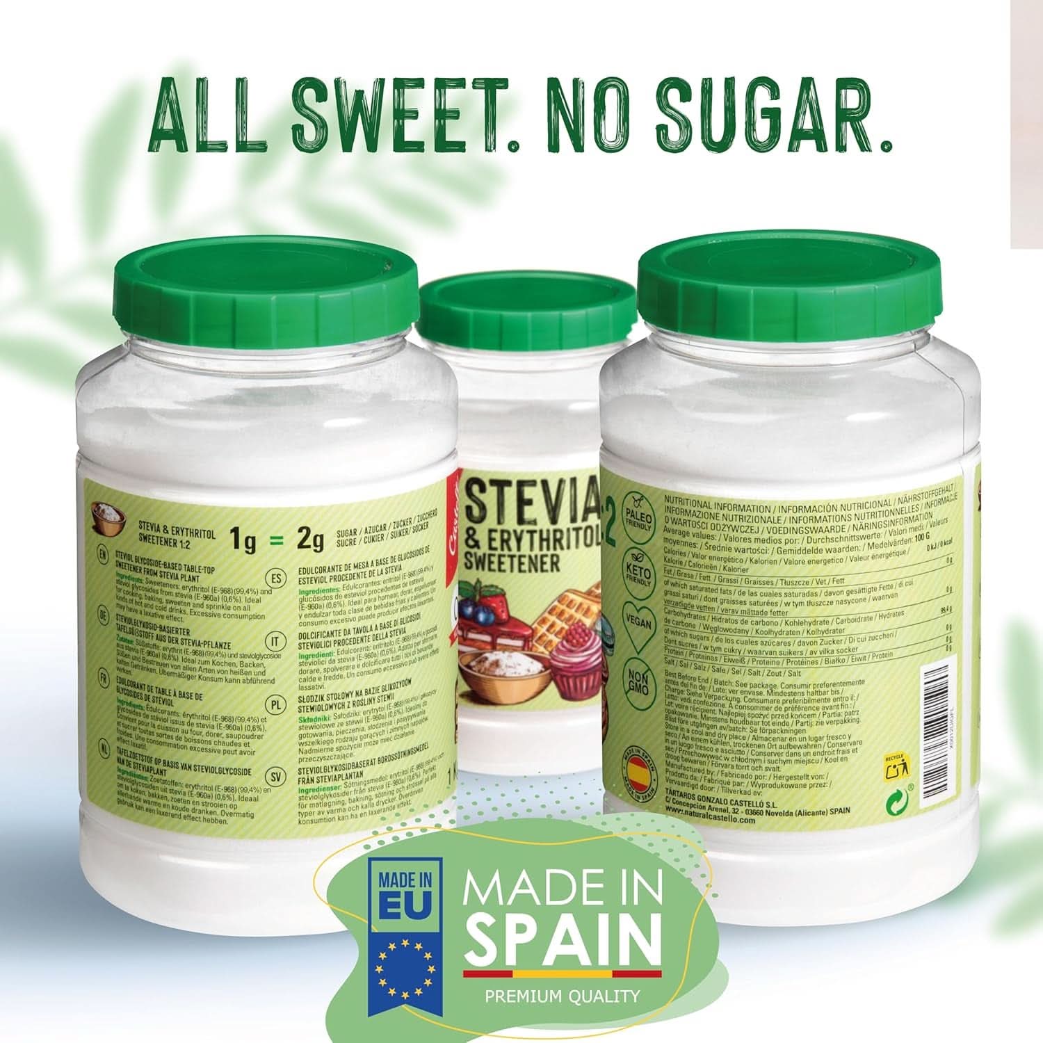 Stevia + Erythritol 1:2 Sweetener, 1G = 2G Sugar, 1 Kg Sweeteners Naty Shop