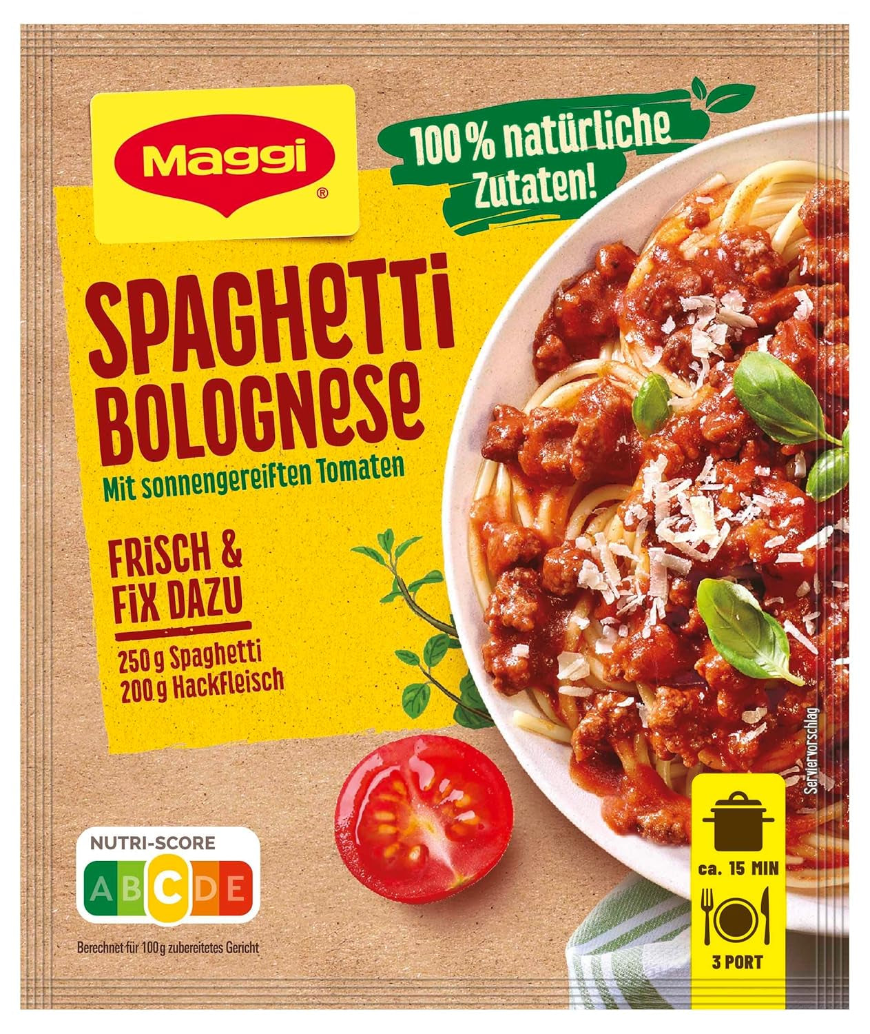 MAGGI Fix for Spaghetti Bolognese, Würzmischung, 100% natural ingredients, for 3 Portionen, 1er Pack (1 x 36g Packung)