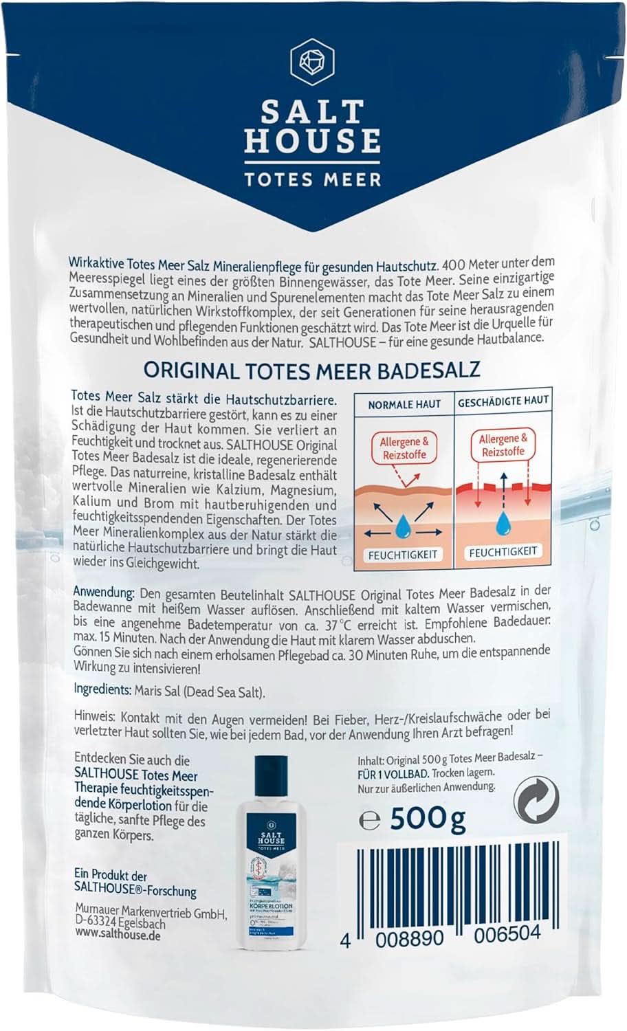 Salthouse Original Dead Sea Bath Salts, Bath Salts, Soothing Skin Irritation, For Sensitive Dry Skin, 100% Natural, 500 Grams Naty Shop Shower & Bath