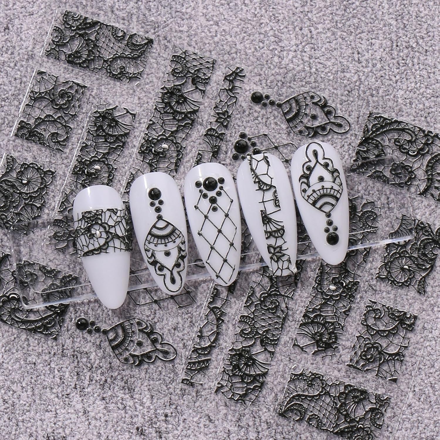 JMEOWIO 3D Nagelsticker Schwarz Weiß Blume Nail Art Sticker Selbstklebend Nagelaufkleber 5D Stereoskopisch Blumen Dekoration Nageldesign Zubehör 4 Blatt