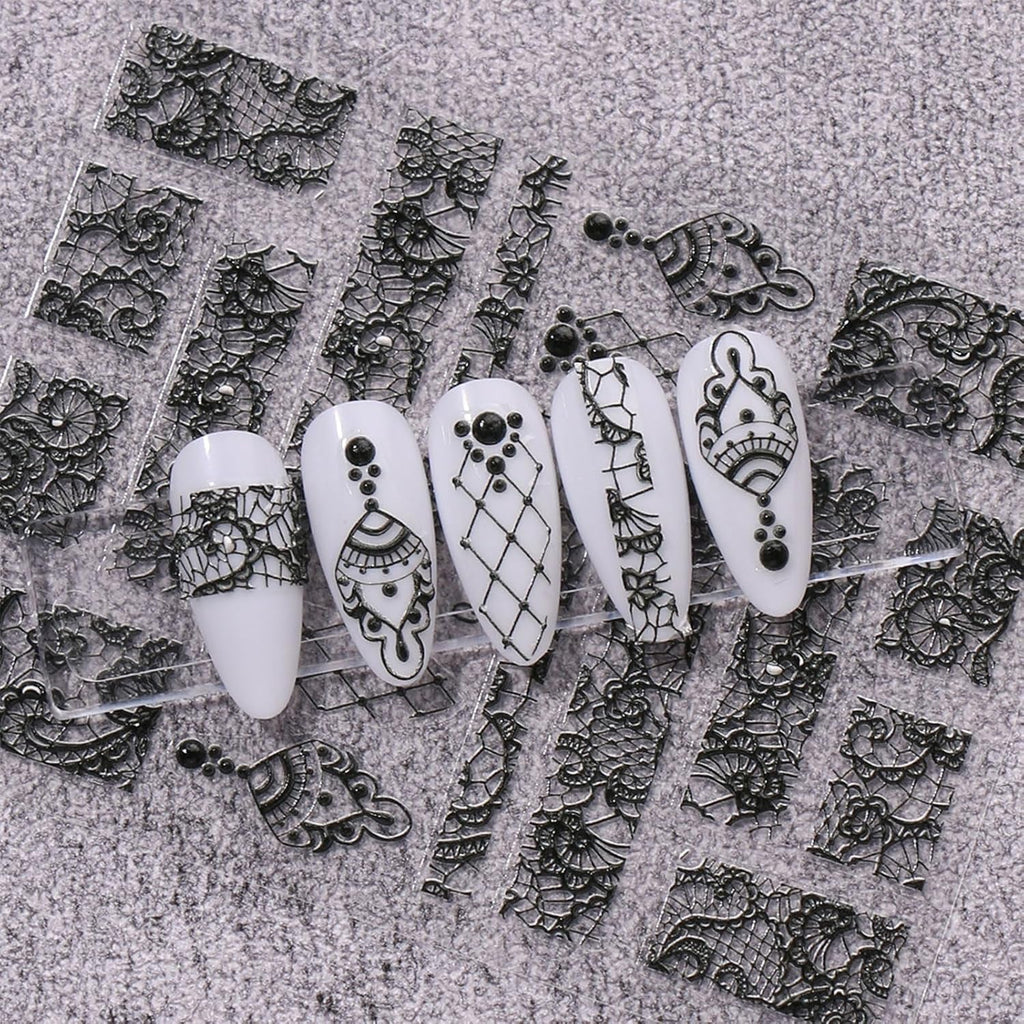 JMEOWIO 3D Nagelsticker Schwarz Weiß Blume Nail Art Sticker Selbstklebend Nagelaufkleber 5D Stereoskopisch Blumen Dekoration Nageldesign Zubehör 4 Blatt