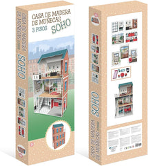 Soho-Madera design 3-story doll house with 8 pieces of furniture, size 120 X 33 X 75 cm (913D00181) Naty Shop Dollhouses