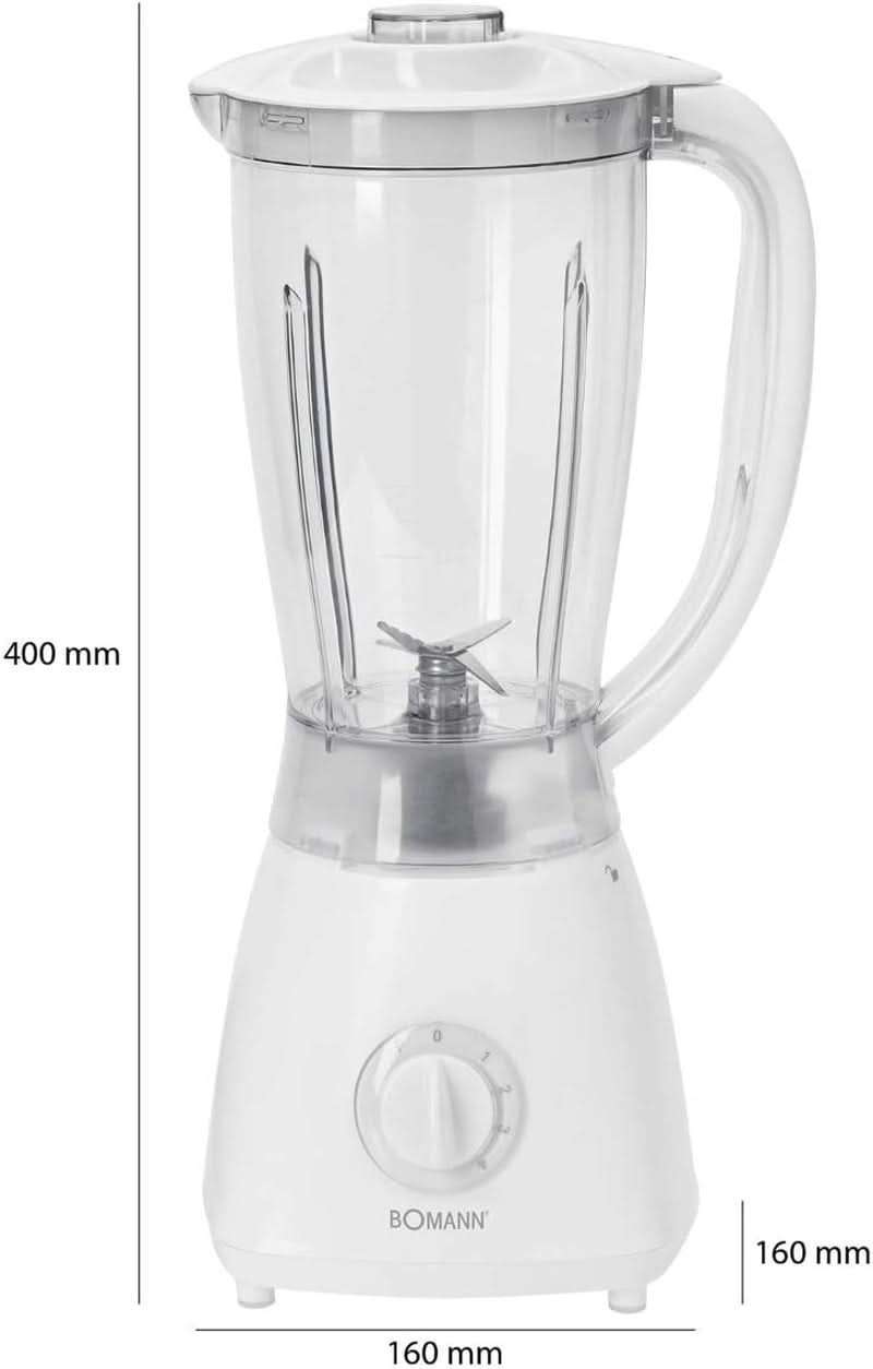 Bomann 378 CB Universalmixer Zum Pürieren, Schlagen, Zerkleinern, Shaken Und Mixen, Ice Crush-Funktion, Kraftvoller 500 Watt-Motor, Abnehmbarer Mixbehälter Mit 1.5 Liter, Edelstahlmesser, Weiß, UM 378 CB Kitchen Naty Shop