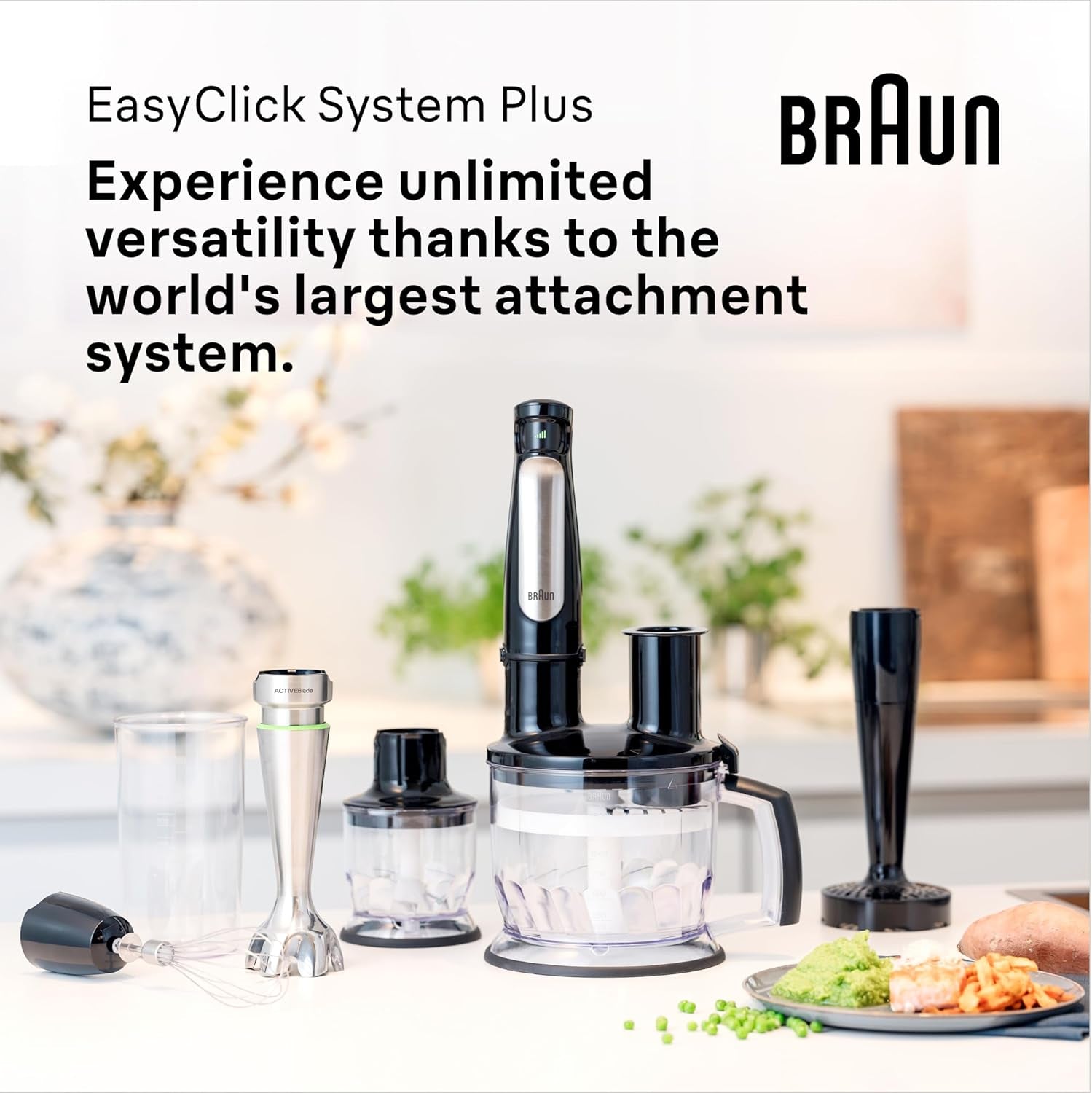 Braun Household Hogar Multiquick 7 Mixer, Spritzschutz, Spülmaschinenfest, Bpa-Frei, 600 Ml, Zerkleinerer 500 Ml, Eisklinge, MQ 7035XBI, 1000 W, Schwarz, MQ7035XBI Bucatarie Naty Shop