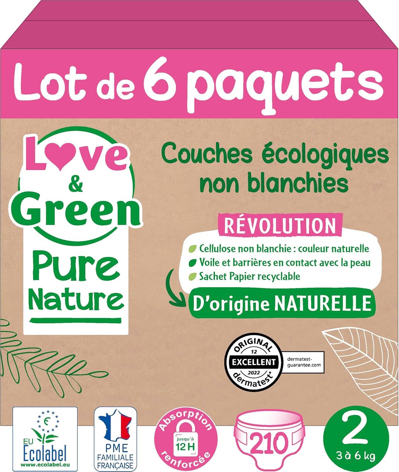 Love Green Nature, scutece ecologice nealbite, fara clor, diverse marimi Mama si Copilul Naty Shop Marimea 2, 3 - 6 Kg 210 scutece in total