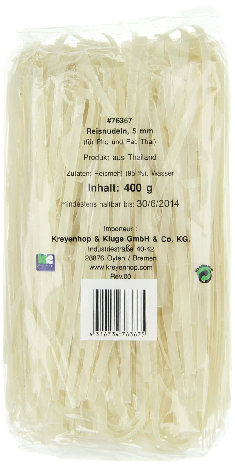Rice Noodles - Thai, 5mm wide rice ribbon noodles, made from rice flour - 17 x 400g