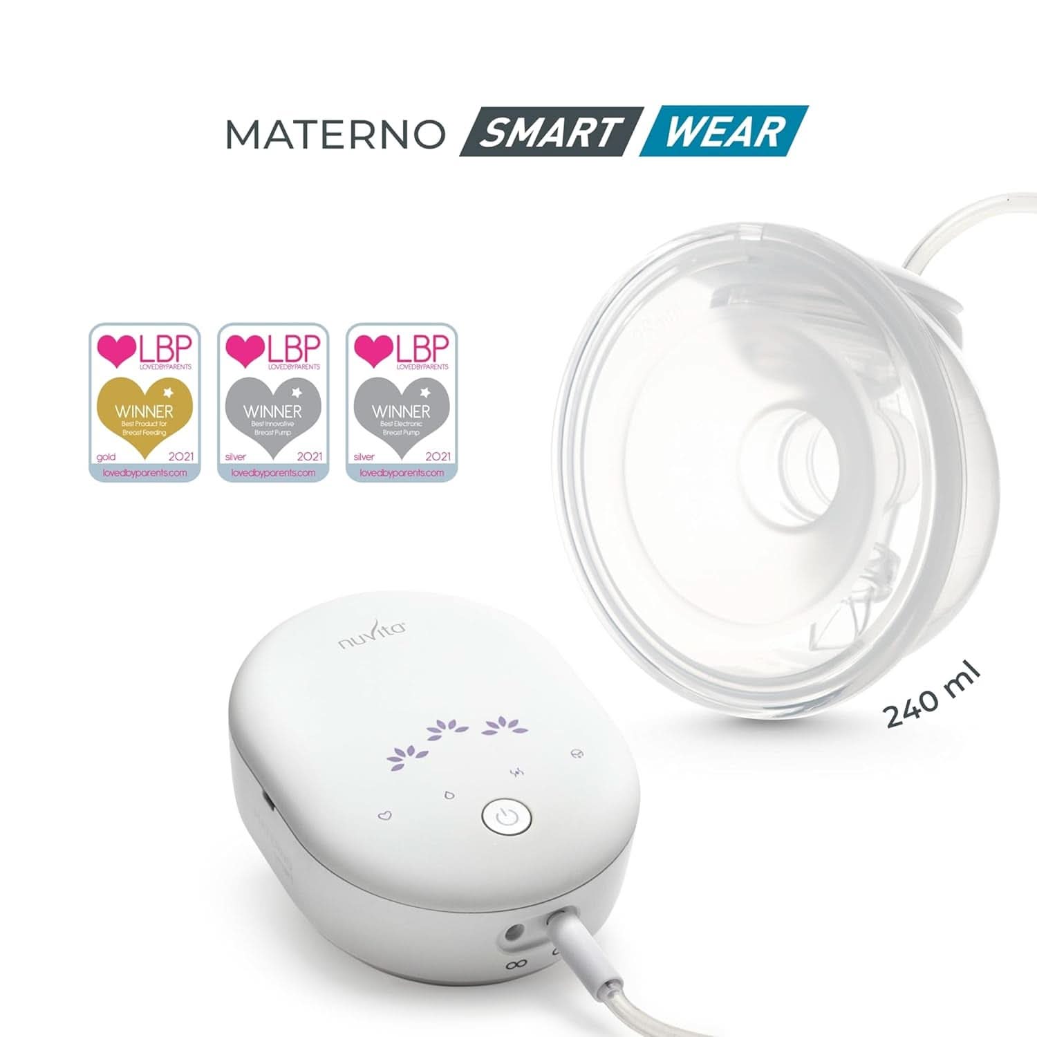 Nuvita Materno Smart Wear 1287W - Hands-free portable electric breast pump - 3-phase technology, customizable, portable, double breast pump conversion kit available Accessories Food and Breastfeeding Bebe Naty Shop
