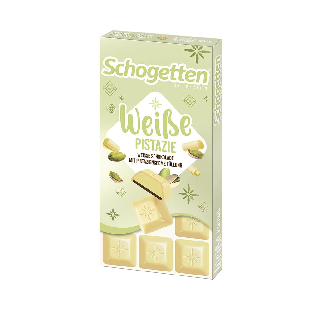 Schogetten White Pistachio | White chocolate with pistachio cream filling | 100 g | Conveniently Portioned (Pack of 3)