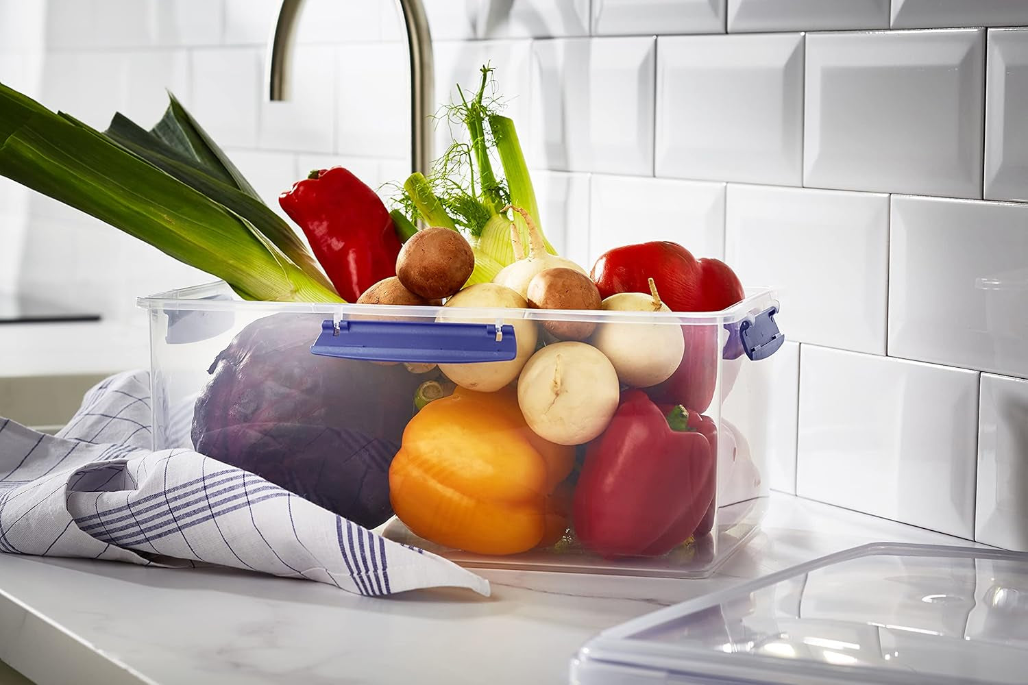 Borcan pentru depozitarea alimentelor Sistema KLIP IT | 9,67 l | borcan de depozitare stivuibil și etanș cu capac, potrivit pentru frigider/congelator | plastic fără BPA | clipsuri albastre | 1 bucată (pachet de 4) Cutii depozitare alimente Naty Shop