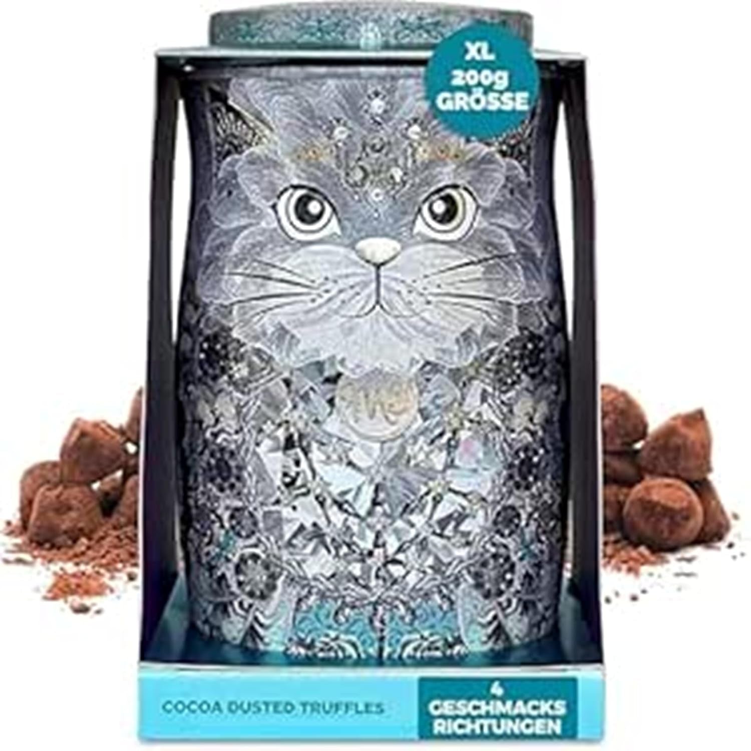 Monty Bojangles Savanna Gold Chocolate Truffles (135g) Cocoa Powder Praline Gift Set in an Individual Cat Design Collector's Box Flutter Scotch Flavor