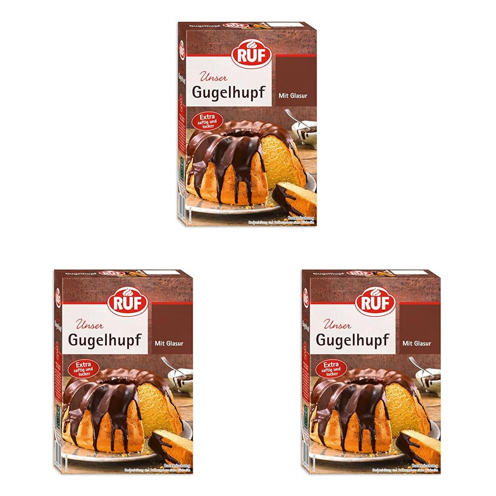 RUF Biskuit Teig, Backmischung Für Einen Saftigen Biskuitteig, Gelingsicher Und Schnell Zuberitet, Zur Herstellung Von Biskuitrollen, Biskuitkuchen Oder Tortenboden, 1 X 250G Naty Shop 550 G (3Er Pack) Gugelhupf