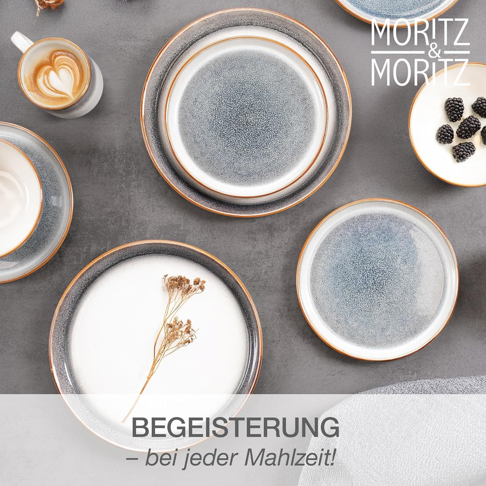 Set de veselă Moritz & Moritz TARENTO, 24 de piese, pentru 6 persoane, gri - Set elegant de farfurii din gresie de înaltă calitate - Setul de veselă include 6 farfurii de cină, 6 farfurii de desert, 6 farfurii de sumă și 6 cești