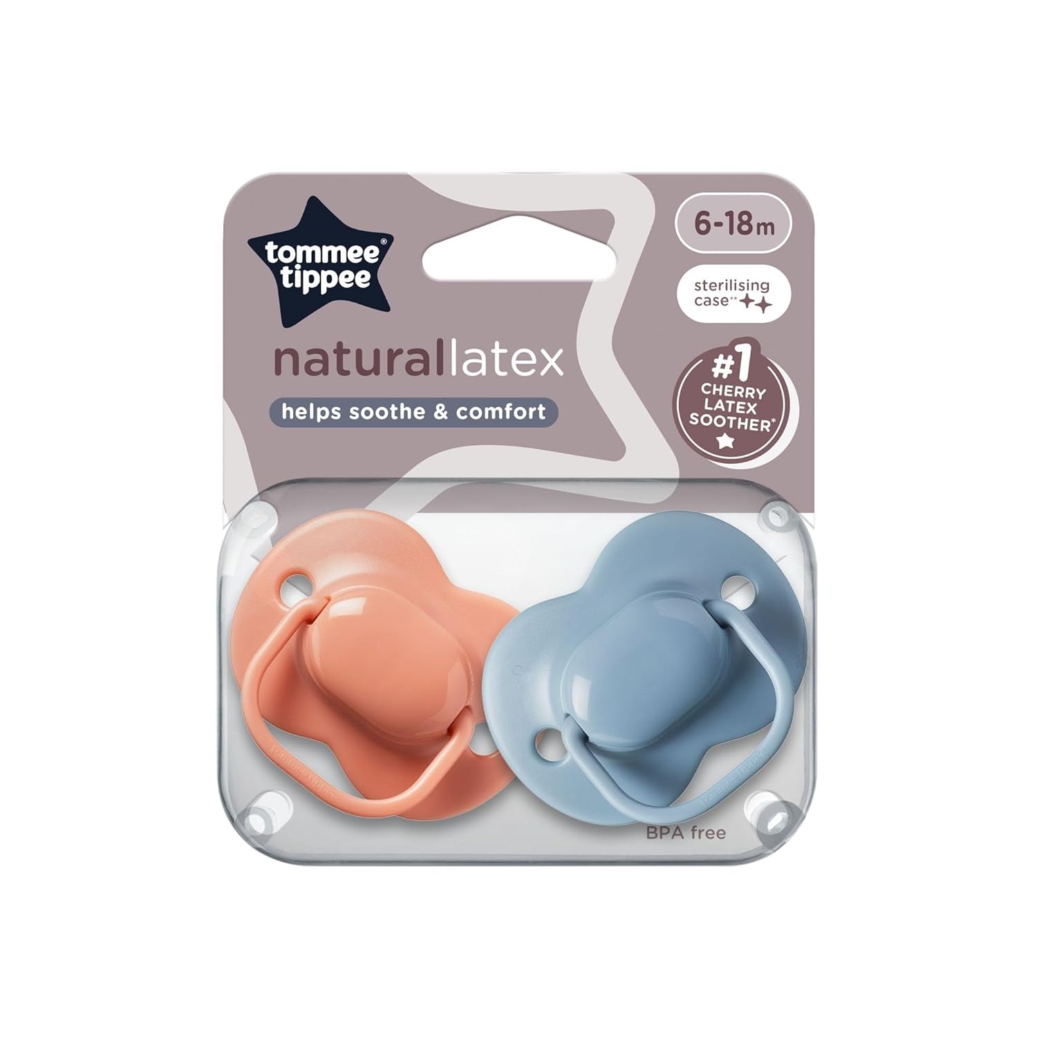 Suzete Tommee Tippee Cherry Latex 0-6 luni, pachet de 2, suzete cu pungă din latex 100% natural