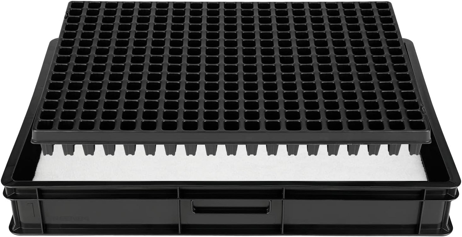 GW-285 Propagation System consisting of GW657 professional water tray, matching capillary mat (water absorption 3L per sq m) and pot tray with 285 pots (23x23mm, 54mm height) in Euro size (600x400mm)