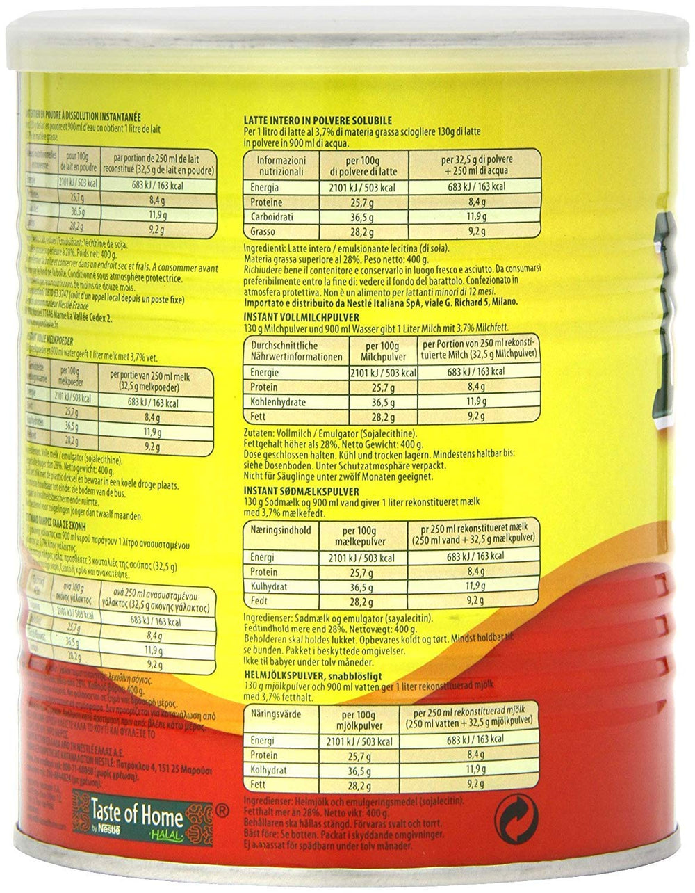 Nestle Nido Vollmilchpulver – Instant Creme für Kaffee- und Teagetränke mit Vitaminen & Mineralstoffen & ohne Konservierungsmitteln oder Farben - 400g Dose