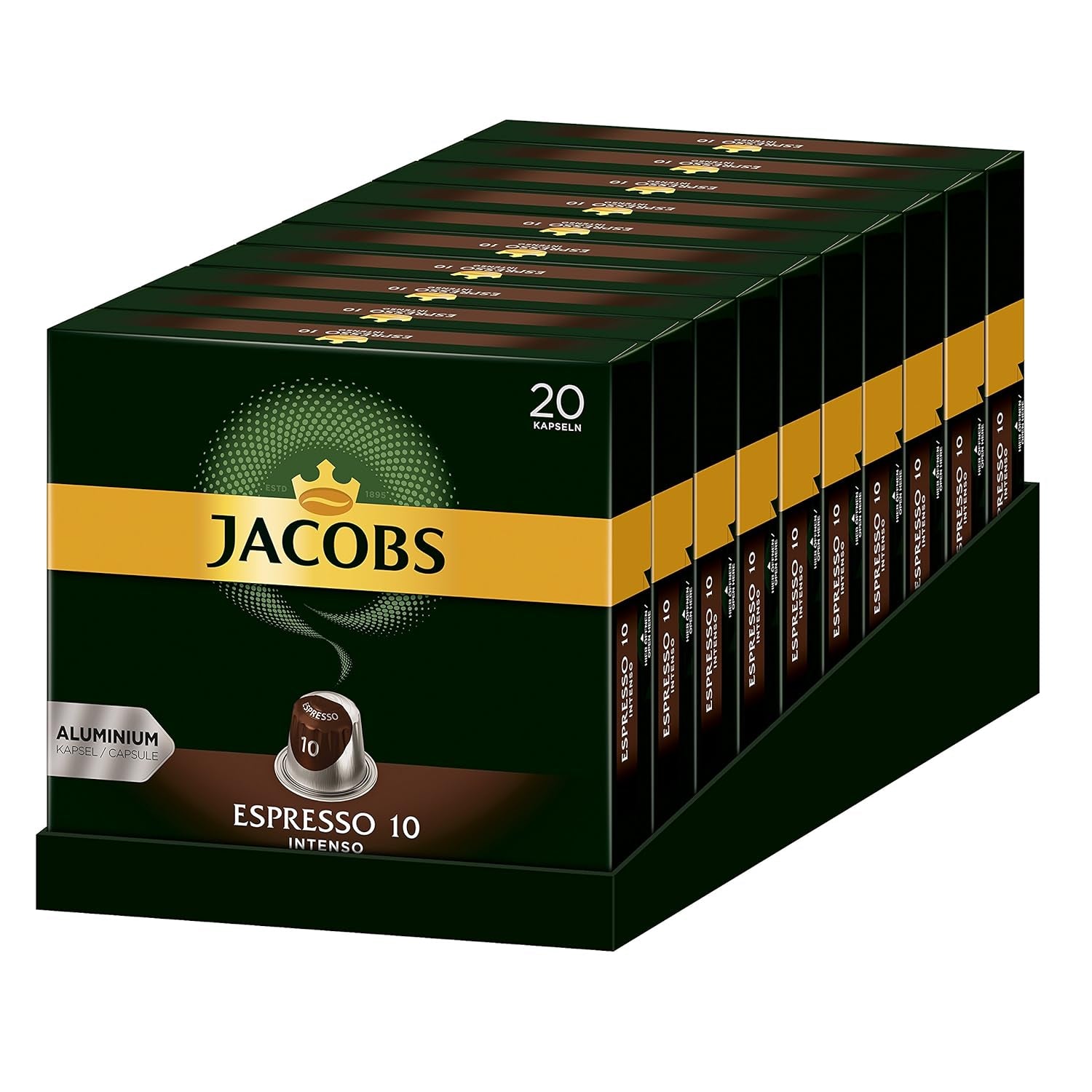 Jacobs Kaffeekapseln Guten Morgen XL Intense - 10er Pack (10 x 20 Getränke) & Kaffeekapseln Espresso Intenso, Intensität 10 von 12, 200 Nespresso®* kompatible Kapseln, 10 x 20 Getränke