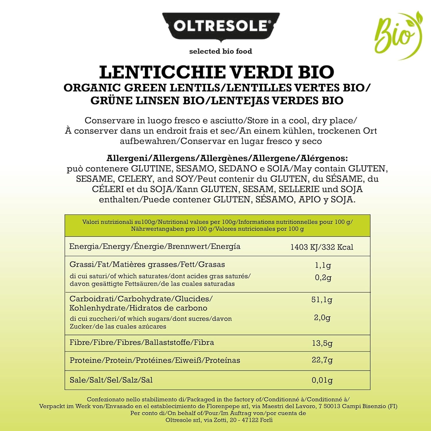 Organic Green Lentils 5kg, Whole Organic Legumes, Source of Protein and Fiber, Rich in Fiber and Minerals, Economy Package