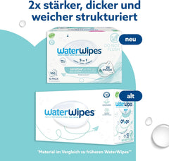 WaterWipes Sensitive+ On The Go Wet Wipes, 100 Wipes (10 Pack), 3 in 1 Cleans, Cares, Protects, 99.9% Water, Fragrance Free Wipes