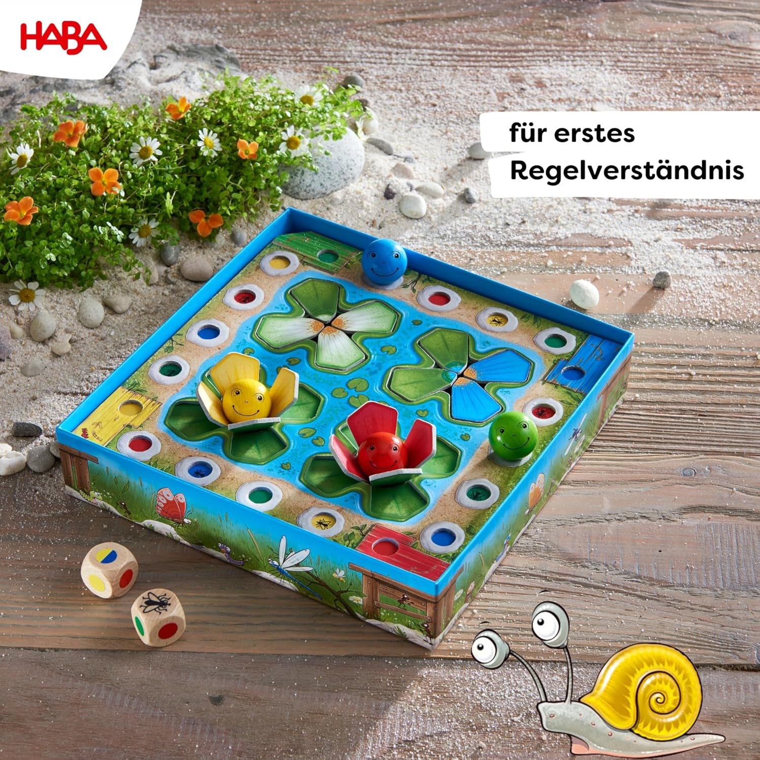 HABA Jumping Game - Dice Game for Ages 3 and Up with Pop-Up Water Lilies and Game Variations, Promotes Counting and Motor Skills, 2-4 Players - 1305272001