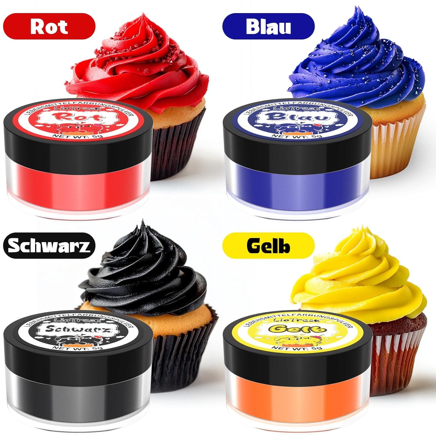 Set coloranți alimentari pudră - 4x5g colorant alimentar concentrat pentru fondant, cremă de unt, colorant alimentar vibrant pentru copt, decorare tort, colorare ouă de Paște, macaroane, Ziua Tuturor Sfinților