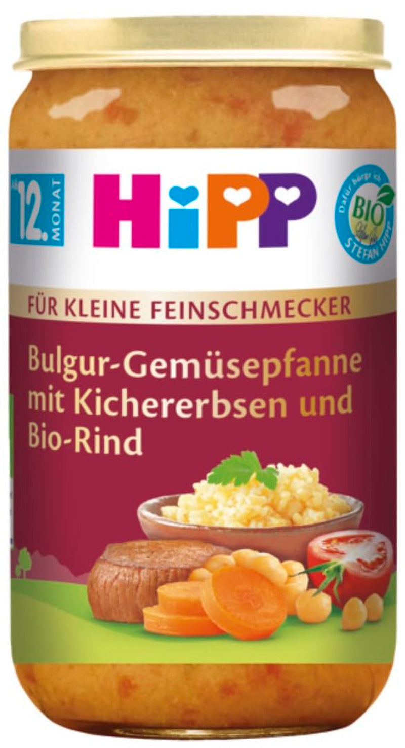 HiPP For Little Gourmets Bulgur with Vegetables Stir Fry with Chickpeas and Organic Beef (6 x 250g), from 12 months, with Omega-3, of the best organic quality