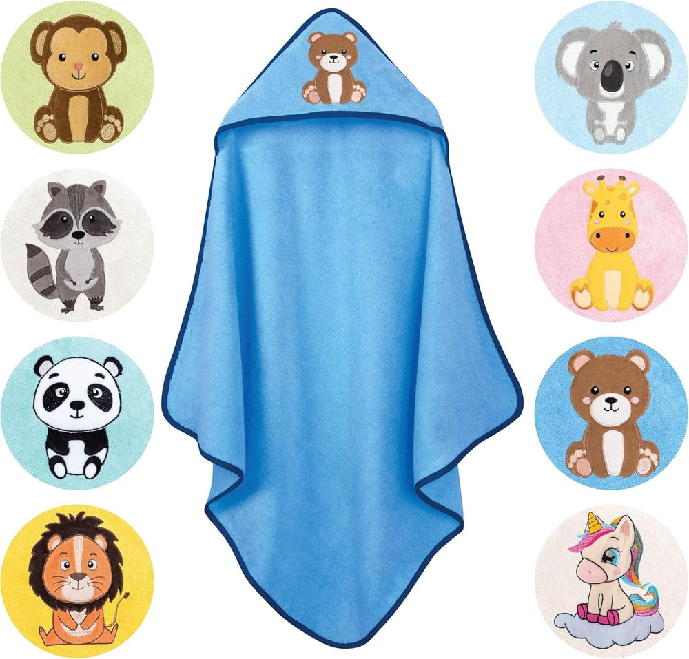 LAYNENBURG Hooded bath towel Premium Baby, 100% cotton - Oeko TEX, 80 x 80 cm Mother and Child Naty Shop Blue, teddy bear