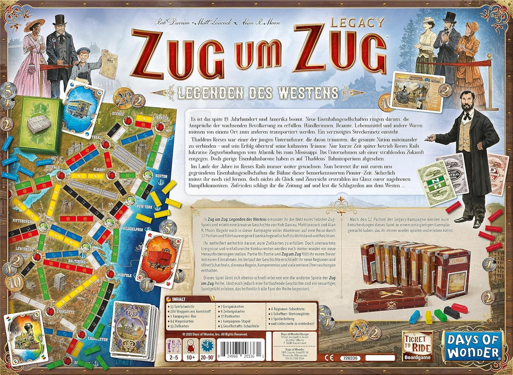 Days of Wonder, Ticket to Ride Legacy: Legends of the West, Family Game, Board Game, 2-5 Players, Ages 10+, 20-90 minutes, German