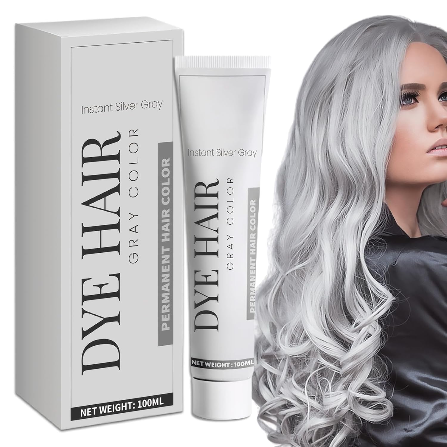 Vopsea de păr Grey Silver Vopsea de păr Silver Grey Vopsea de păr Silver Natural Unisex Vopsea de păr Light Gray Silver Color Cream pentru toate tipurile de păr（100ml） Vopsea pentru par Naty Shop Titlu implicit