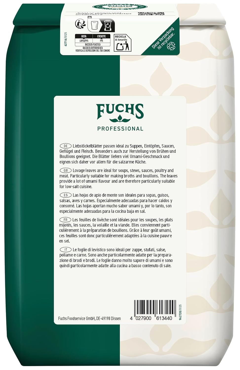 - Liebstockblätter gerebelt | Für salzarme Küche geeignet, passt zu Eintöpfen oder Salaten | Profi-Qualität für Großverbraucher | 0.25 kg im recyclable bag