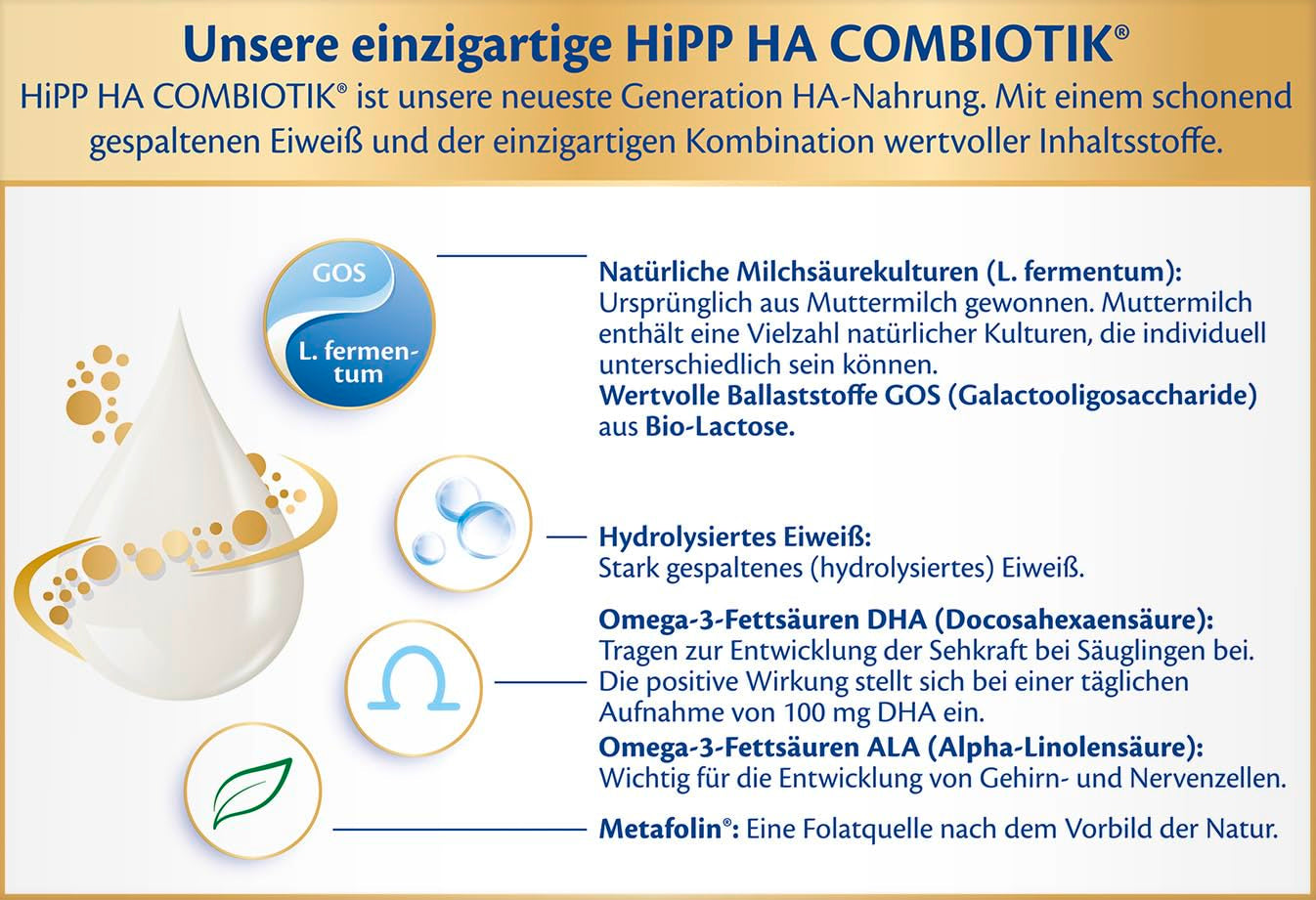 HiPP HA 2 Combiotik (4 x 600g) - Follow-up formula after 6 months, with natural cultures of lactic acid, valuable dietary fibers (GOS), Omega-3, hydrolyzed proteins for sensitive immune systems