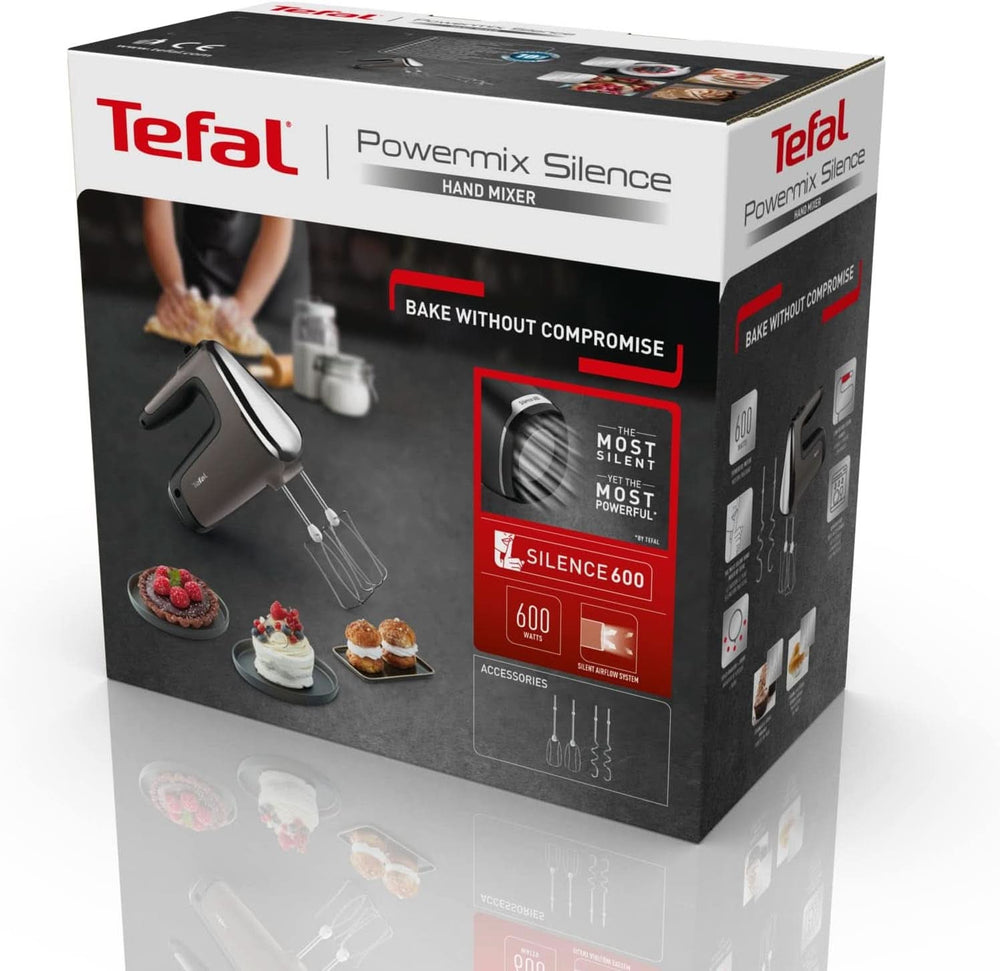 Tefal HT650E Power Mix Silence Handmixer | 600 Watt | Variable speed controller | Turbo-Und Auswurf-Funktion | Extreme Leisure Engine | Incl. 2 Rührbesen Und 2 Knethaken | Wheat Kitchen Naty Shop