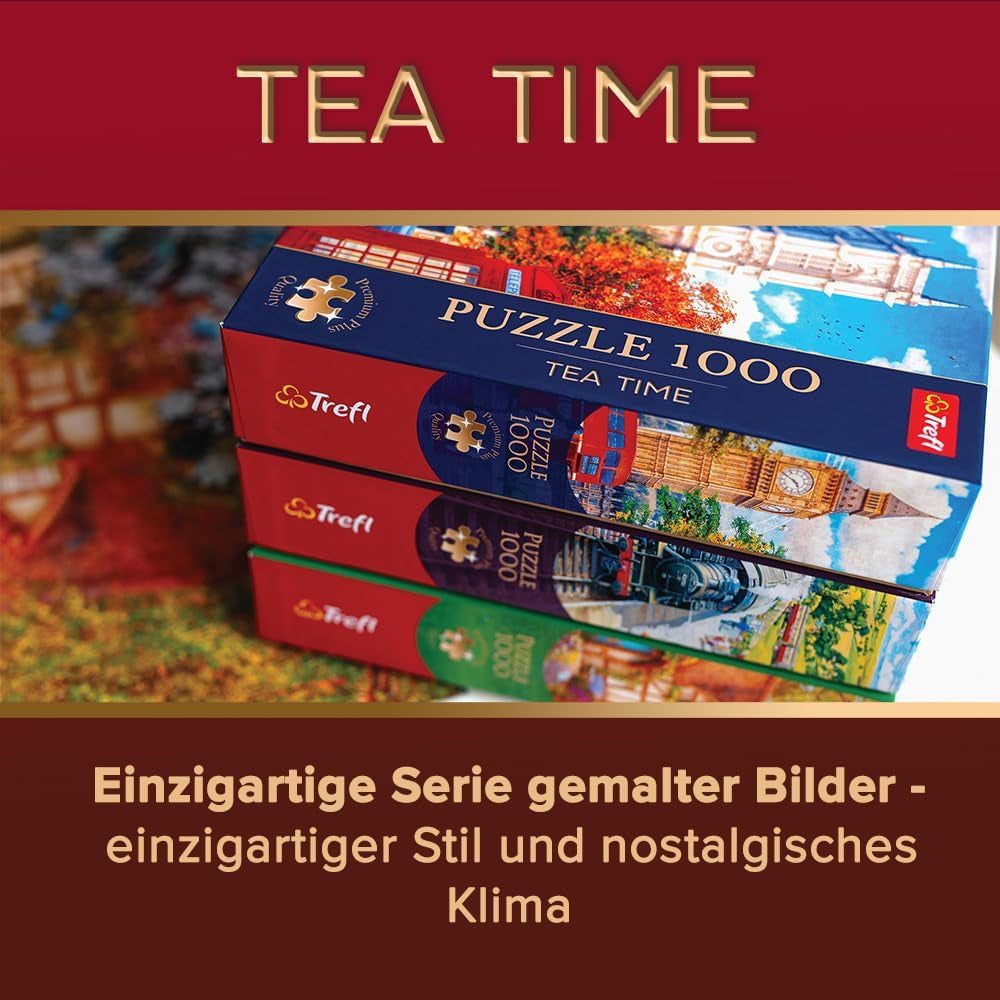 Trefl Premium plus Quality - Puzzle Tea Time: Houses Stoney Lane - 1000 elemente, Serie de imagini nostalgice pictate, Potrivirea ideală a pieselor, Pentru adulți și copii de la 12 ani Puzzle Naty Shop