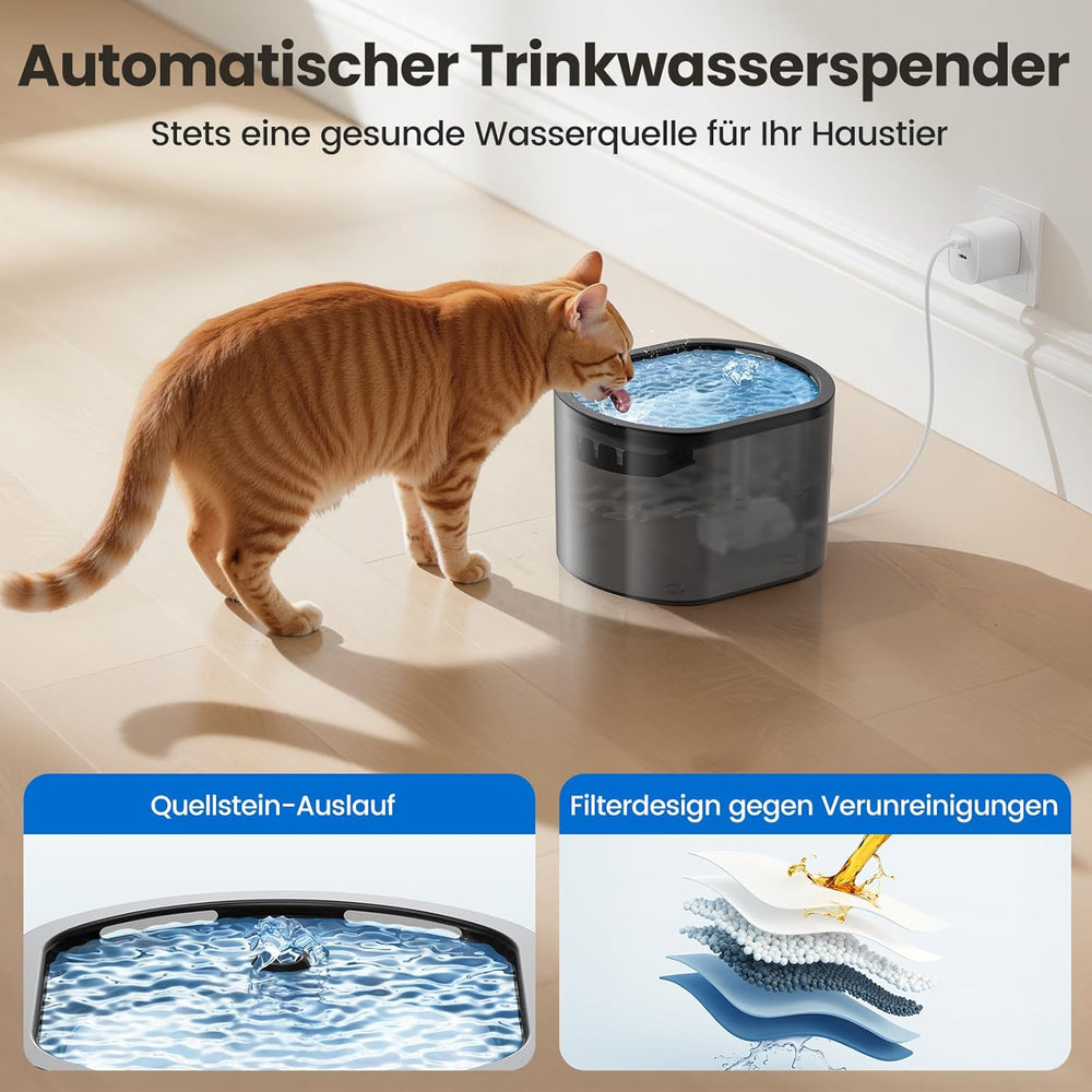 3L Automatischer Katzenfutterspender 2.5L Katzenbrunnen-Set, geräuscharmes App-steuertees Fernfütterungsgerät mit 10 Mahlzeiten per Tag, Anti-Verstopfungs-Design, ideal für Katzen & Welpen