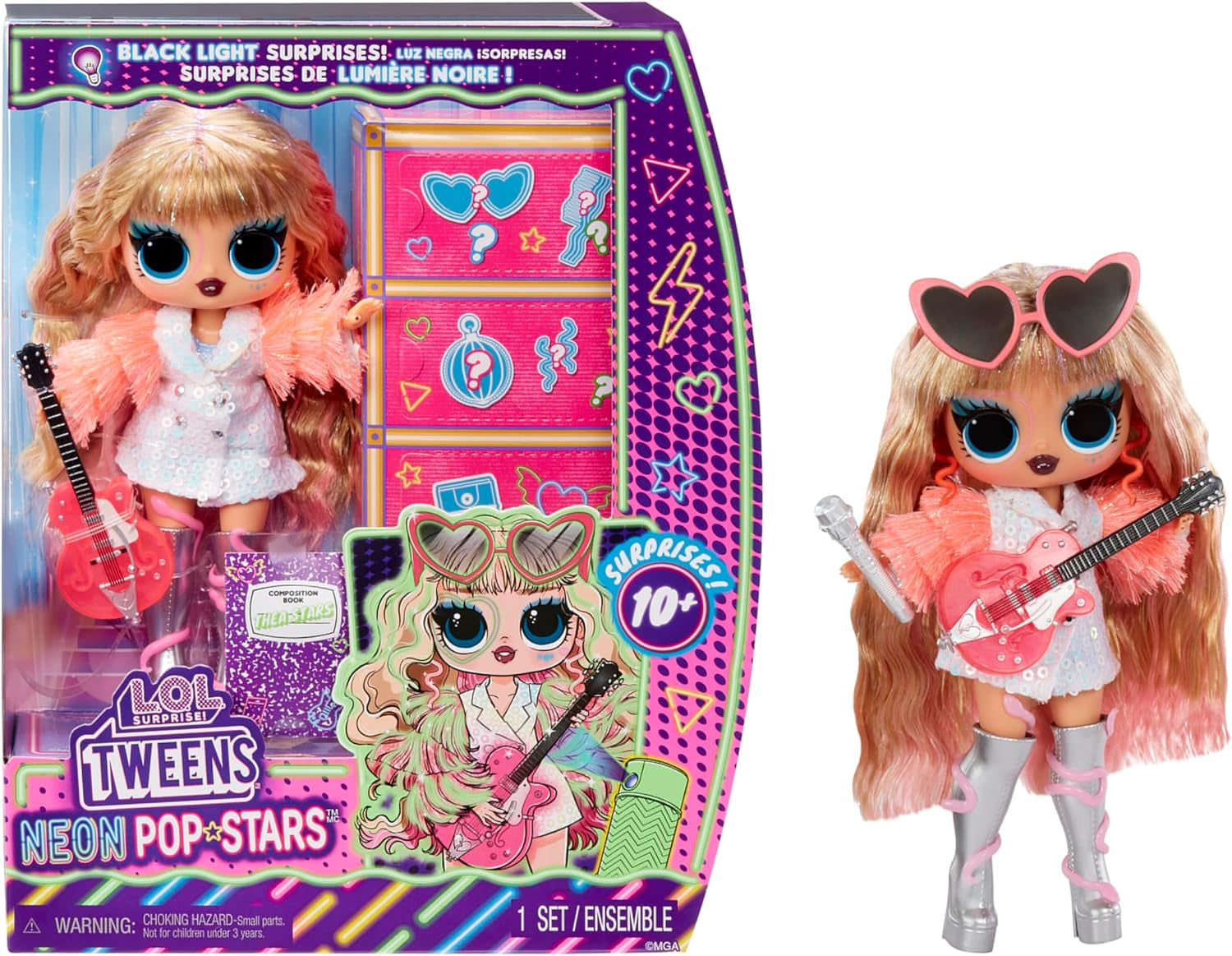 L.O.L. Surprise! Tweens Neon Pop Stars - Kitty K - 1 fashion doll with backlit surprises and 10+ Pop Star outfits and accessories, including retro micro-bands, gift for children 4+ Naty Shop Thea Stars Dolls