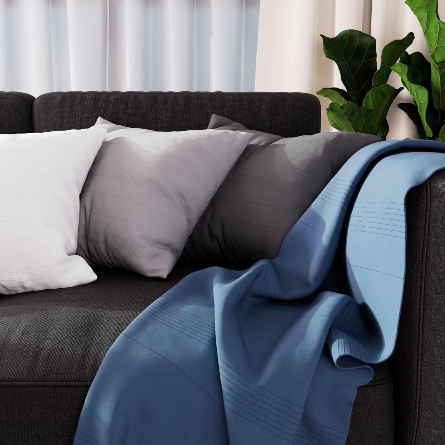 Soleil D'Ocre Adele Plaid, thrown from the armchair, Polycoton, Grey, 140 X 200 Cm Beds and Blankets Besuche den Soleil d'ocre-Store Blue 140 X 200 Cm