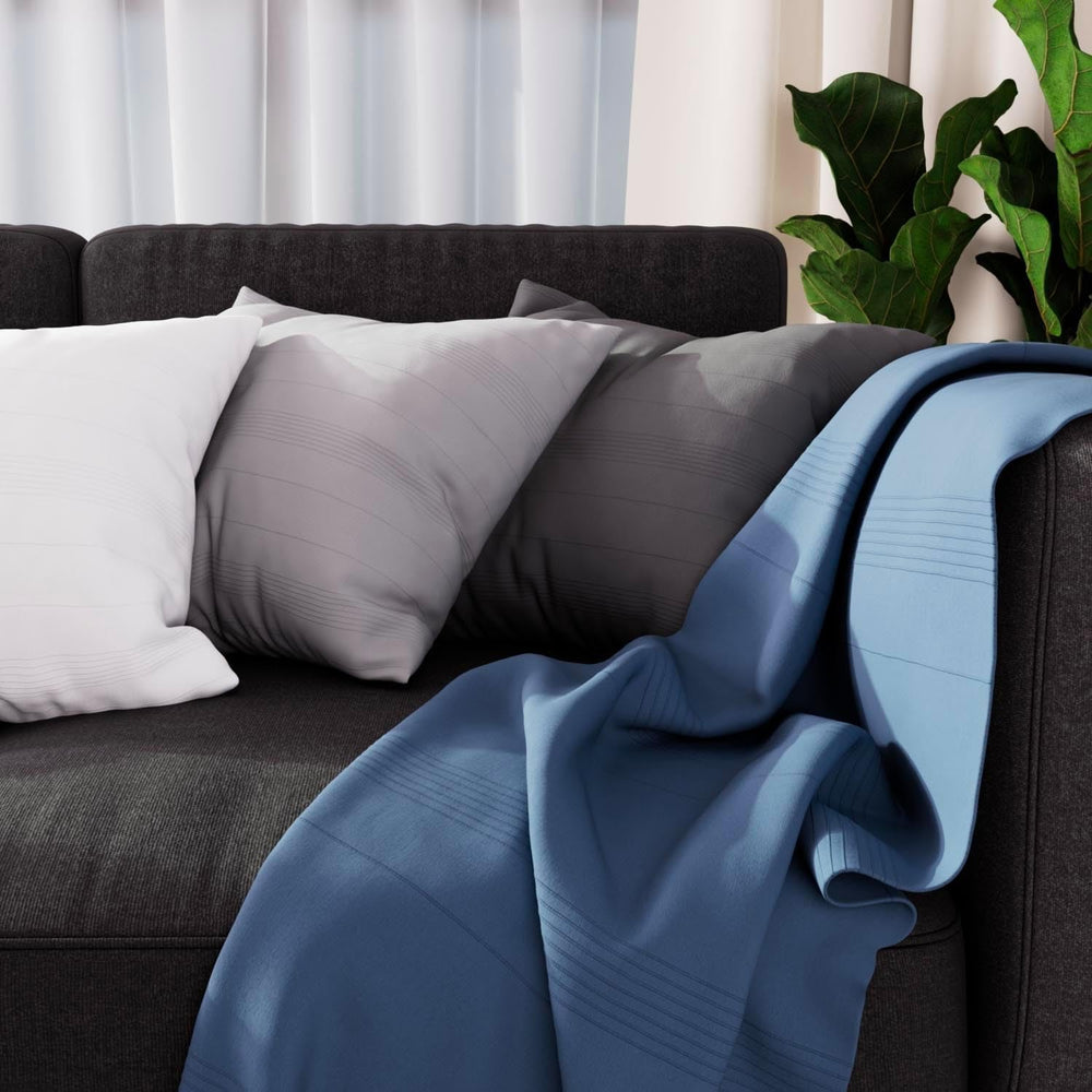 Soleil D'Ocre Adele Plaid, thrown from the armchair, Polycoton, Grey, 140 X 200 Cm Beds and Blankets Besuche den Soleil d'ocre-Store Blue 140 X 200 Cm