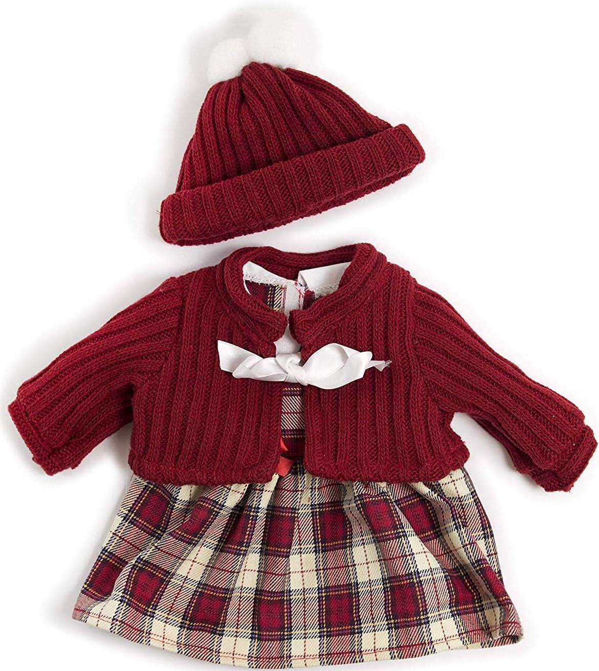Miniland Set Puppenkleidung 40cm, Kleid, Strickjacke und Mütze
