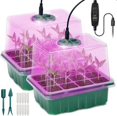 Indoor Greenhouse Propagation Tray 2 Piece Mini Greenhouse Propagation Set with Raised Lid Seedling Starter with Full Spectrum Plant Lights Trays Greenhouse Plant Propagation Tray