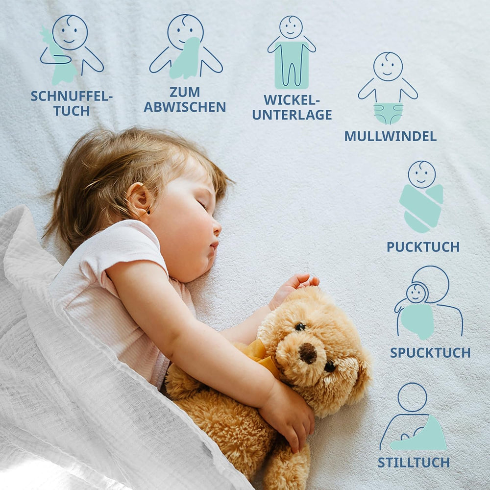 MAKIAN Muslin Squares, Pack of 10, 80x80cm, Oeko-TEX® Standard 100 Certified, 10 Premium Burp Cloths - Double Woven Cloth Squares / Muslin Squares, Boil Resistant - White