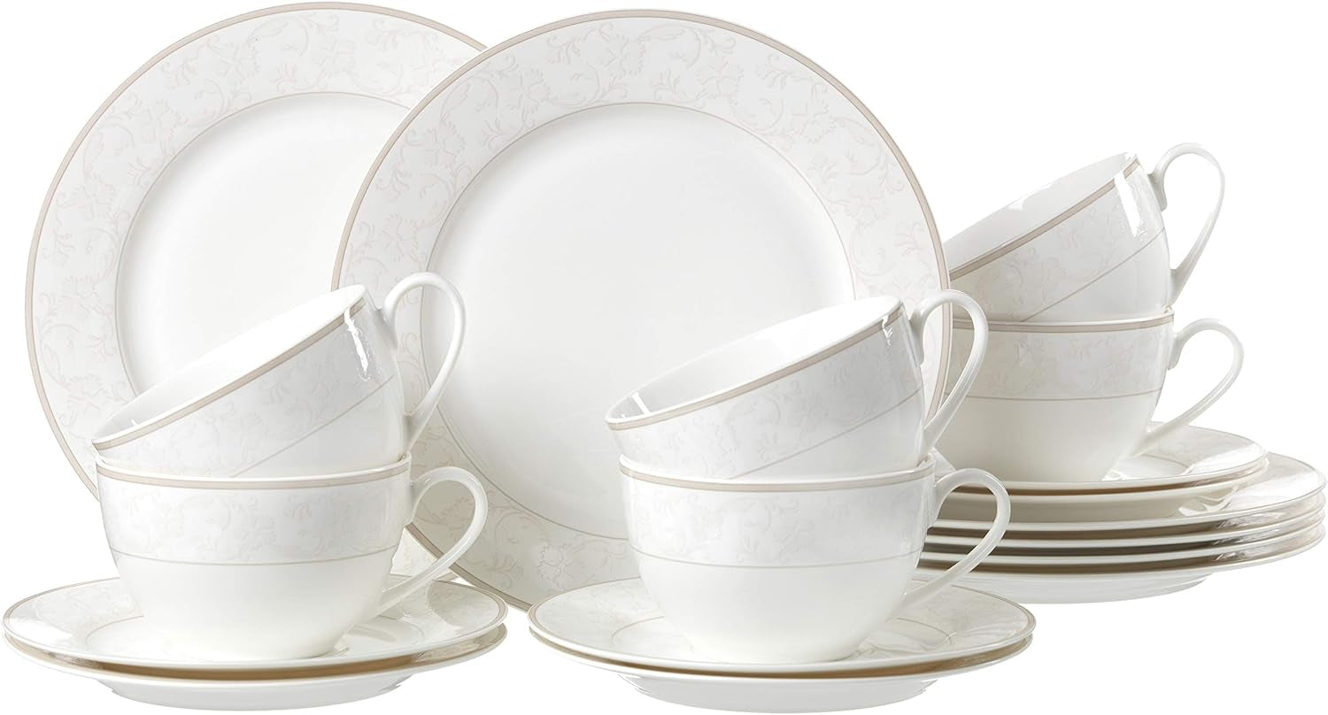 Serviciu de cafea Ritzenhoff & Breker Isabella, 18 piese, veselă din porțelan fin, alb cu ornamente, 37 x 26 x 25 cm